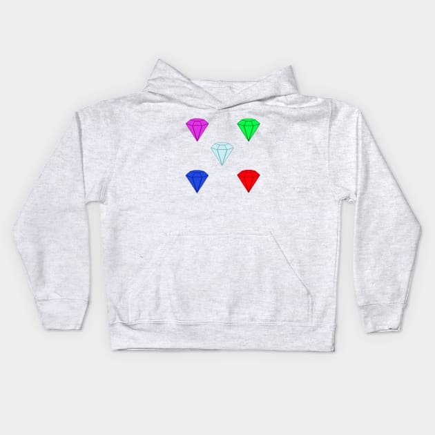 Gemstone Set.  Ruby, Emerald, Sapphire, Amethyst and Diamond. (White) Kids Hoodie by Art By LM Designs 